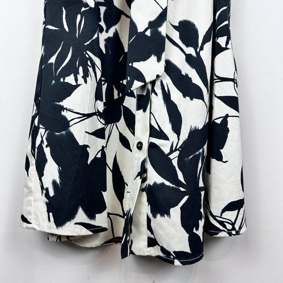 La Fée Maraboutée White and Black Leaf-Print Tie-Waist Shirtdress - Picture 5 of 9